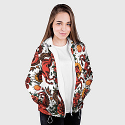 Куртка с капюшоном женская Красный конь в стиле татуировки, цвет: 3D-белый — фото 2