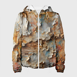 Куртка с капюшоном женская Старая штукатурка на стене - абстракция, цвет: 3D-белый