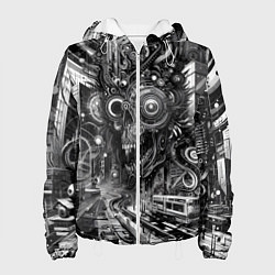 Куртка с капюшоном женская Cyber urban skull - ai art fantasy, цвет: 3D-белый