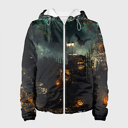 Куртка с капюшоном женская Ночь тыкв и теней, цвет: 3D-белый