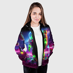 Куртка с капюшоном женская Космонавт Шрук в неоновом скафандре на загадочной, цвет: 3D-черный — фото 2