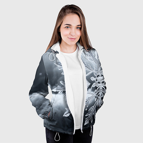 Женская куртка Снежинка на черно белое / 3D-Белый – фото 3