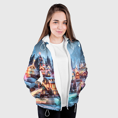 Женская куртка Городок в новогодних огоньках / 3D-Белый – фото 3