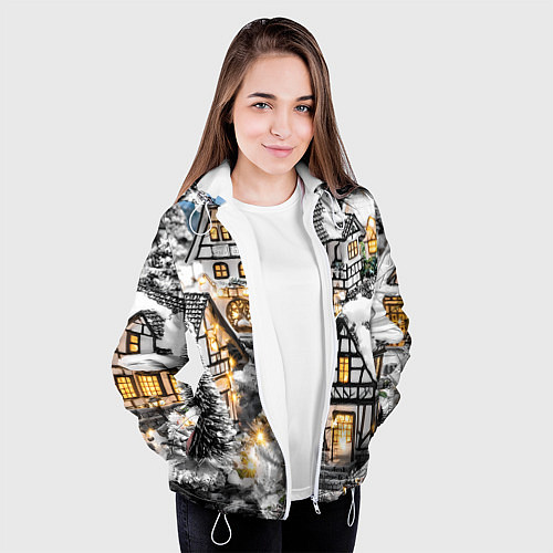 Женская куртка Объемные новогодние дома / 3D-Белый – фото 3