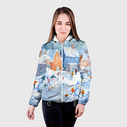 Куртка с капюшоном женская Предновогодний день во дворе, цвет: 3D-белый — фото 2