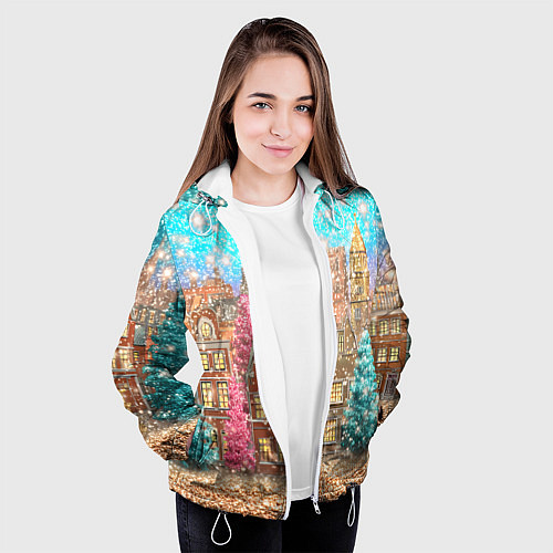 Женская куртка Новогодний город в блестках / 3D-Белый – фото 3