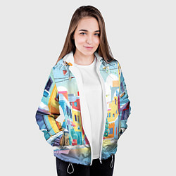 Куртка с капюшоном женская Разноцветный новогодний дворик, цвет: 3D-белый — фото 2