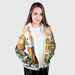 Куртка с капюшоном женская Новогодний город, цвет: 3D-белый — фото 2