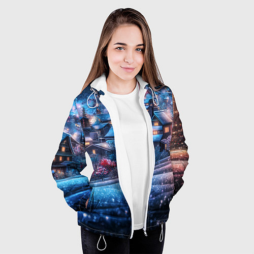 Женская куртка Новогодний двор в блестках / 3D-Белый – фото 3