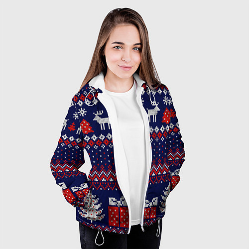 Женская куртка Новогодний вязаный паттерн / 3D-Белый – фото 3