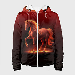 Куртка с капюшоном женская Узор с конем огнем, цвет: 3D-белый