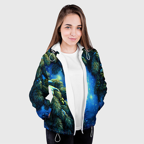 Женская куртка Новогодние ветки елки / 3D-Белый – фото 3
