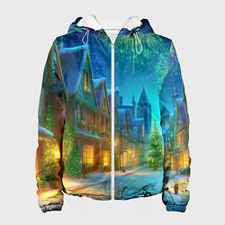 Куртка с капюшоном женская Праздничный новогодний салют, цвет: 3D-белый