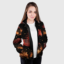 Куртка с капюшоном женская Огненные лошади - паттерн, цвет: 3D-черный — фото 2