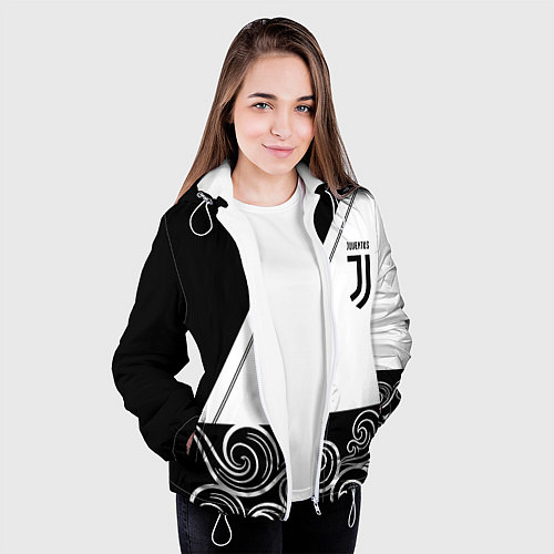 Женская куртка Ювентус геометрия полосы текстура / 3D-Белый – фото 3