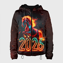 Куртка с капюшоном женская Светящаяся лошадь 2026, цвет: 3D-черный