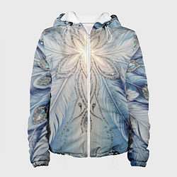 Куртка с капюшоном женская Ледяной перьевой орнамент со светом, цвет: 3D-белый