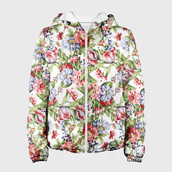 Куртка с капюшоном женская Цветы, цвет: 3D-белый