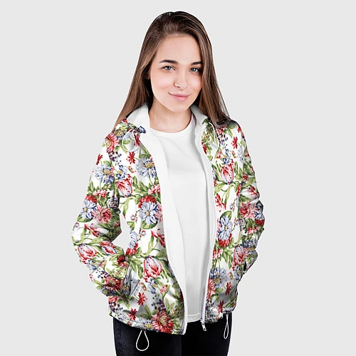 Женская куртка Цветы / 3D-Белый – фото 3