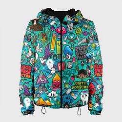 Куртка с капюшоном женская Стикербомбинг, цвет: 3D-черный