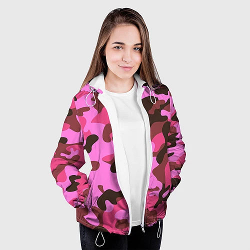 Женская куртка Камуфляж: розовый/коричневый / 3D-Белый – фото 3