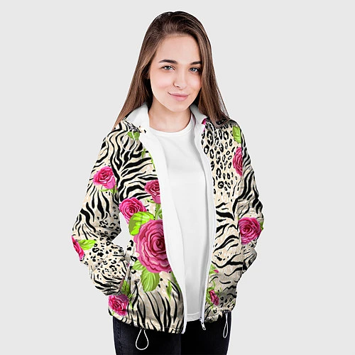 Женская куртка Цветочная шкура зебры / 3D-Белый – фото 3