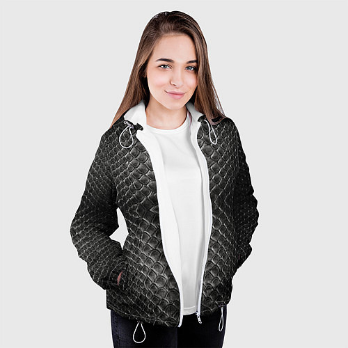 Женская куртка Черная кожа / 3D-Белый – фото 3