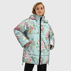 Куртка зимняя женская Цветы ретро 1, цвет: 3D-красный — фото 2