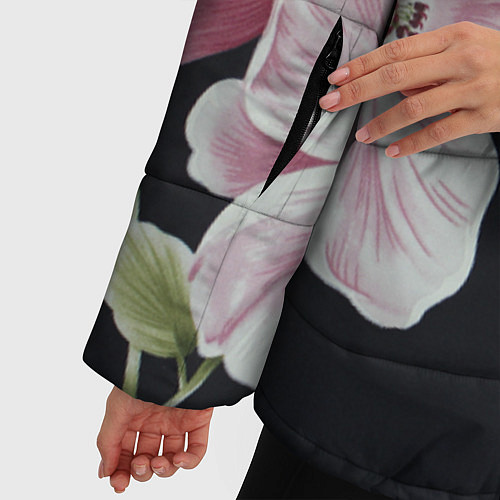 Женская зимняя куртка Цветы на черном фоне / 3D-Светло-серый – фото 5