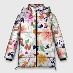 Куртка зимняя женская Нежные цветы, цвет: 3D-черный