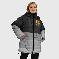 Куртка зимняя женская ФК Барселона: Серый стиль, цвет: 3D-черный — фото 2