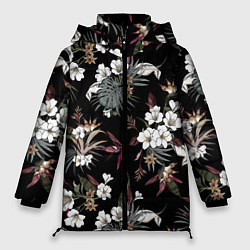 Куртка зимняя женская Белые цветы в темноте, цвет: 3D-черный