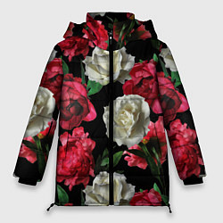 Куртка зимняя женская Красные и белые розы, цвет: 3D-красный