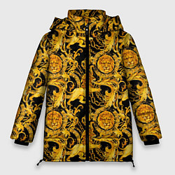 Куртка зимняя женская Львы золотые узоры, цвет: 3D-черный