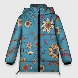 Куртка зимняя женская Цветочный рай узор, цвет: 3D-красный