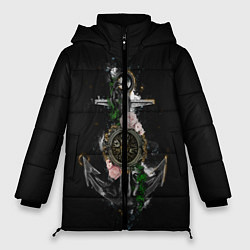 Куртка зимняя женская Якорь с компасом и цветами, цвет: 3D-черный