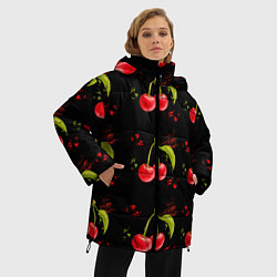 Куртка зимняя женская Вишенки, цвет: 3D-черный — фото 2