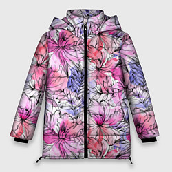 Куртка зимняя женская Акварельные цветы, цвет: 3D-светло-серый