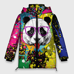 Куртка зимняя женская Панда хипстер в брызгах краски, цвет: 3D-черный