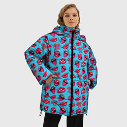 Куртка зимняя женская Губы Поп-арт, цвет: 3D-черный — фото 2