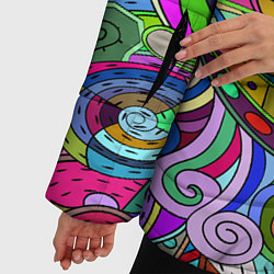 Куртка зимняя женская Дудлы узор разноцветный хиппи, цвет: 3D-черный — фото 2