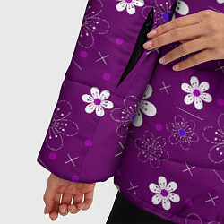 Куртка зимняя женская Узор цветы на фиолетовом фоне, цвет: 3D-черный — фото 2