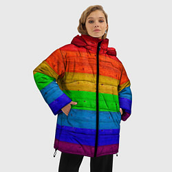 Куртка зимняя женская Разноцветные доски радужный, цвет: 3D-черный — фото 2