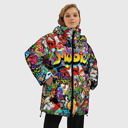Куртка зимняя женская Граффити Крейзи мьюзик, цвет: 3D-черный — фото 2