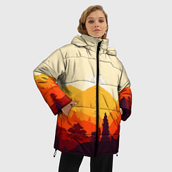 Куртка зимняя женская Горы закат пейзаж лиса арт, цвет: 3D-черный — фото 2