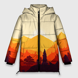 Куртка зимняя женская Горы закат пейзаж лиса арт, цвет: 3D-красный