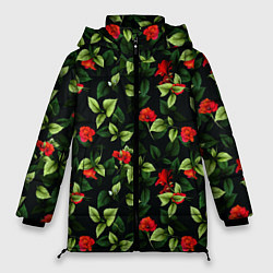 Куртка зимняя женская Цветочный сад, цвет: 3D-черный