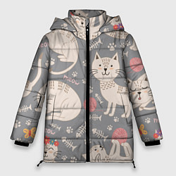 Куртка зимняя женская Милые кошечки, цвет: 3D-черный