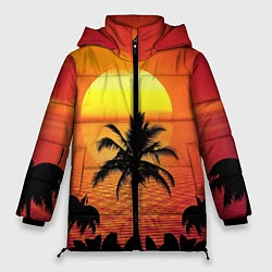 Куртка зимняя женская Пальмы на фоне моря, цвет: 3D-черный