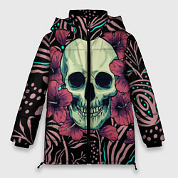 Куртка зимняя женская Череп в цветах, цвет: 3D-черный